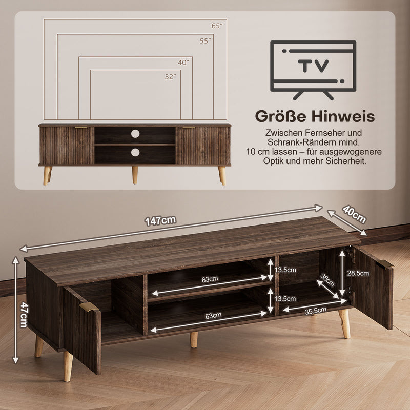 Yorbay TV - Bank mit Türen & offenen Fächern, 147 cm, Dunkelwalnuss - YB096 - D052 - 3 - Yorbay.de