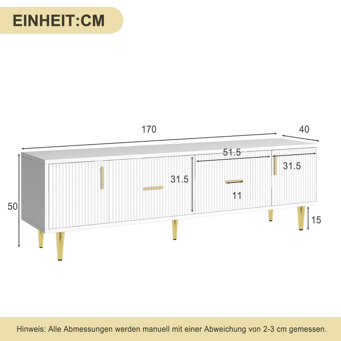 TV-Schrank für 70-Zoll-Fernseher mit goldenen Akzenten, 170x40x50 cm