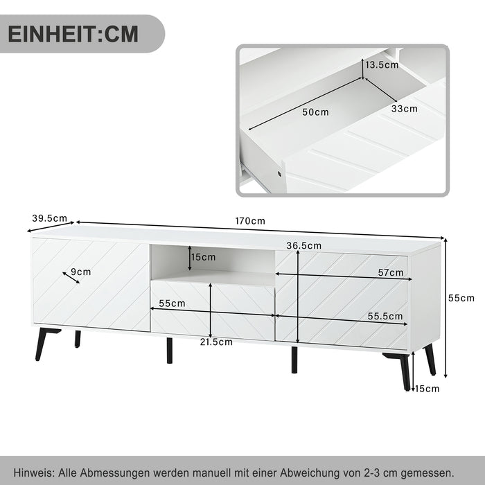 TV-Schrank für 70-Zoll-Fernseher mit 2 Türen und 1 Schublade, 170x39.5x55cm