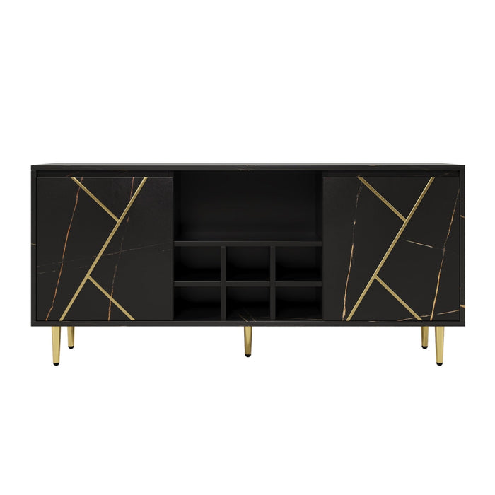 Beistellschrank mit Weinregal in Schwarz - Gold, 148x40x70 cm - YB - 306702703AAA - 1 - Yorbay.de