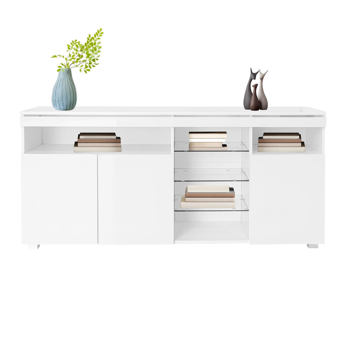 Hochglanz - Sideboard mit Glasböden und Lichtleiste - WF19044142W - 5 - Yorbay.de