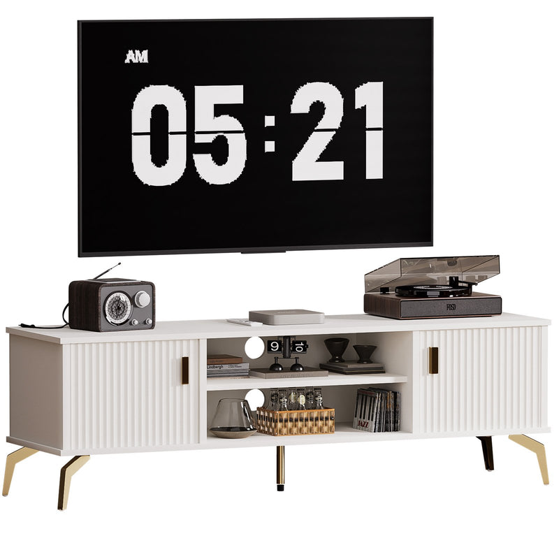 Yorbay TV - Bank mit Türen & offenen Fächern, weiß, 147 cm - YB096-D060 - 3 - Yorbay.de