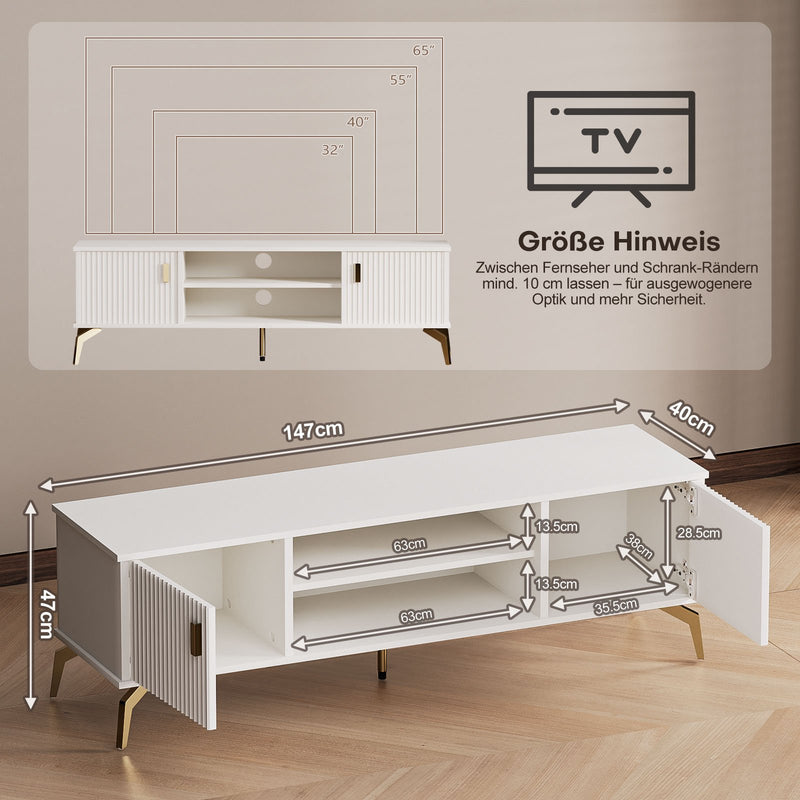 Yorbay TV - Bank mit Türen & offenen Fächern, weiß, 147 cm - YB096-D060 - 4 - Yorbay.de