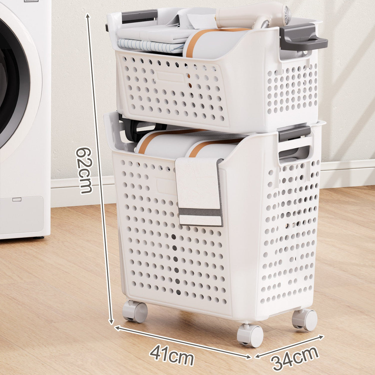 Yorbay Wäschekorb auf Rollen mit Griffen - YB075-W022 - 2 - Yorbay.de