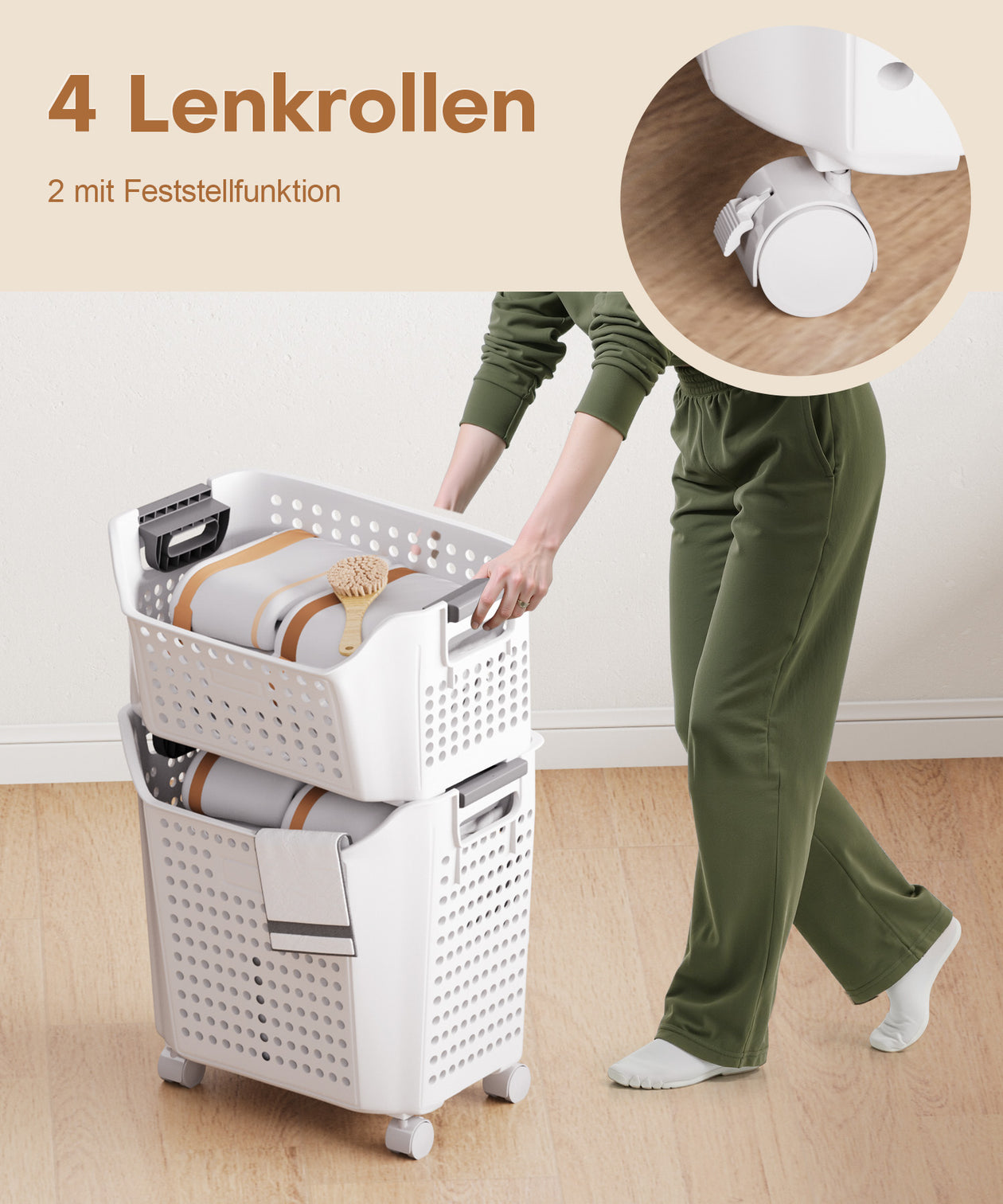 Yorbay Wäschekorb auf Rollen mit Griffen - YB075-W022 - 6 - Yorbay.de