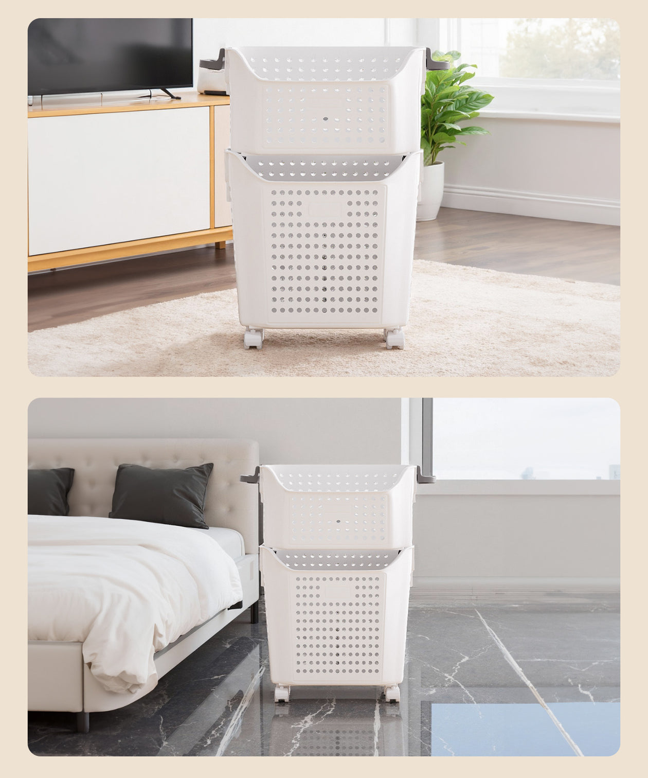 Yorbay Wäschekorb auf Rollen mit Griffen - YB075-W022 - 9 - Yorbay.de