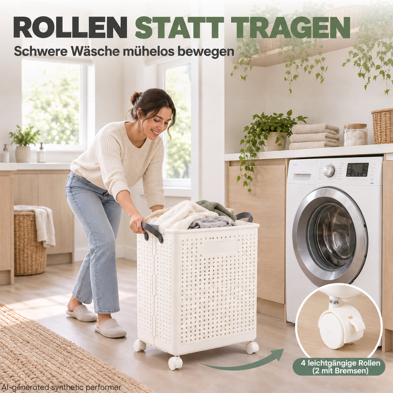 Yorbay Faltbarer Wäschekorb mit Rollen und Griffen