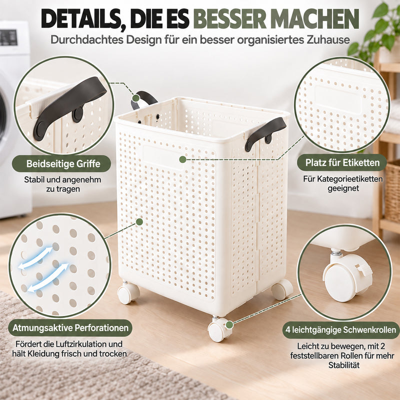 Yorbay Faltbarer Wäschekorb mit Rollen und Griffen