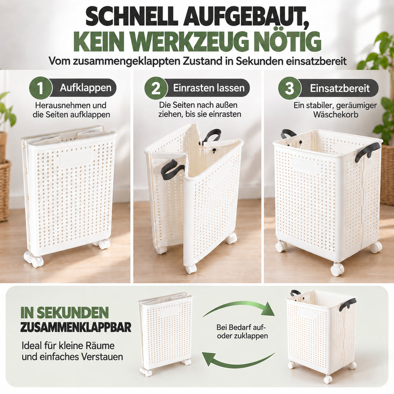 Yorbay Faltbarer Wäschekorb mit Rollen und Griffen