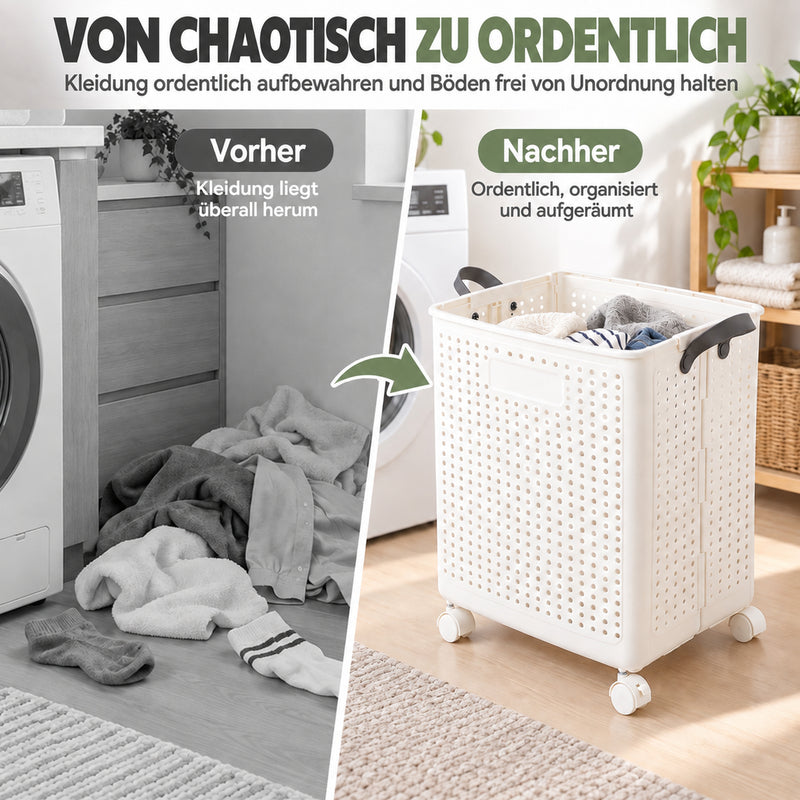 Yorbay Faltbarer Wäschekorb mit Rollen und Griffen