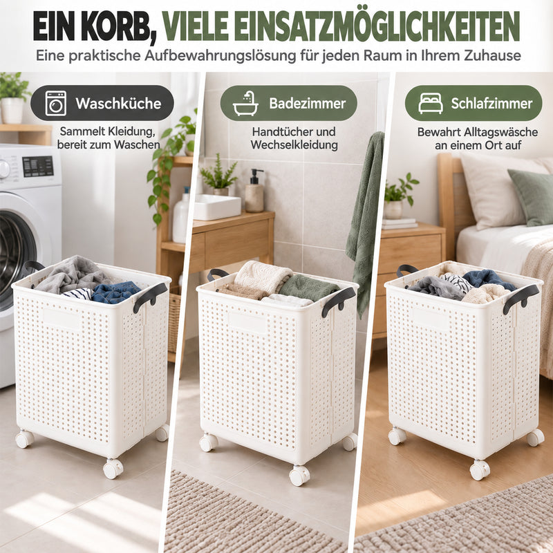 Yorbay Faltbarer Wäschekorb mit Rollen und Griffen