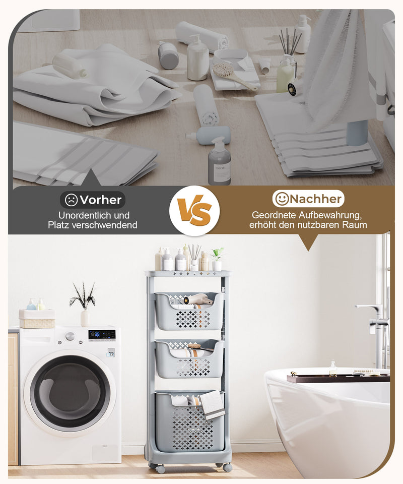 Yorbay Wäschesammler auf Rollen mit 3 Körben - YB080 - E020 - 18 - Yorbay.de