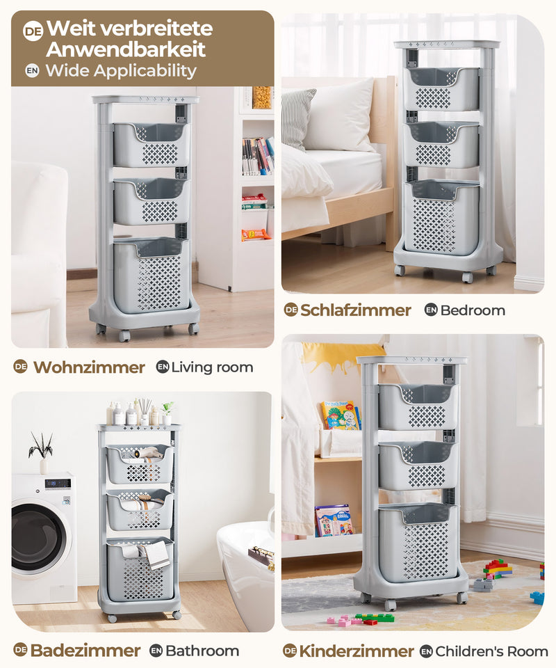 Yorbay Wäschesammler auf Rollen mit 3 Körben - YB080 - E020 - 19 - Yorbay.de