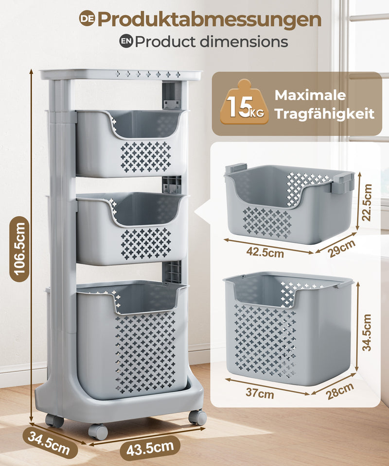 Yorbay Wäschesammler auf Rollen mit 3 Körben - YB080 - E020 - 13 - Yorbay.de