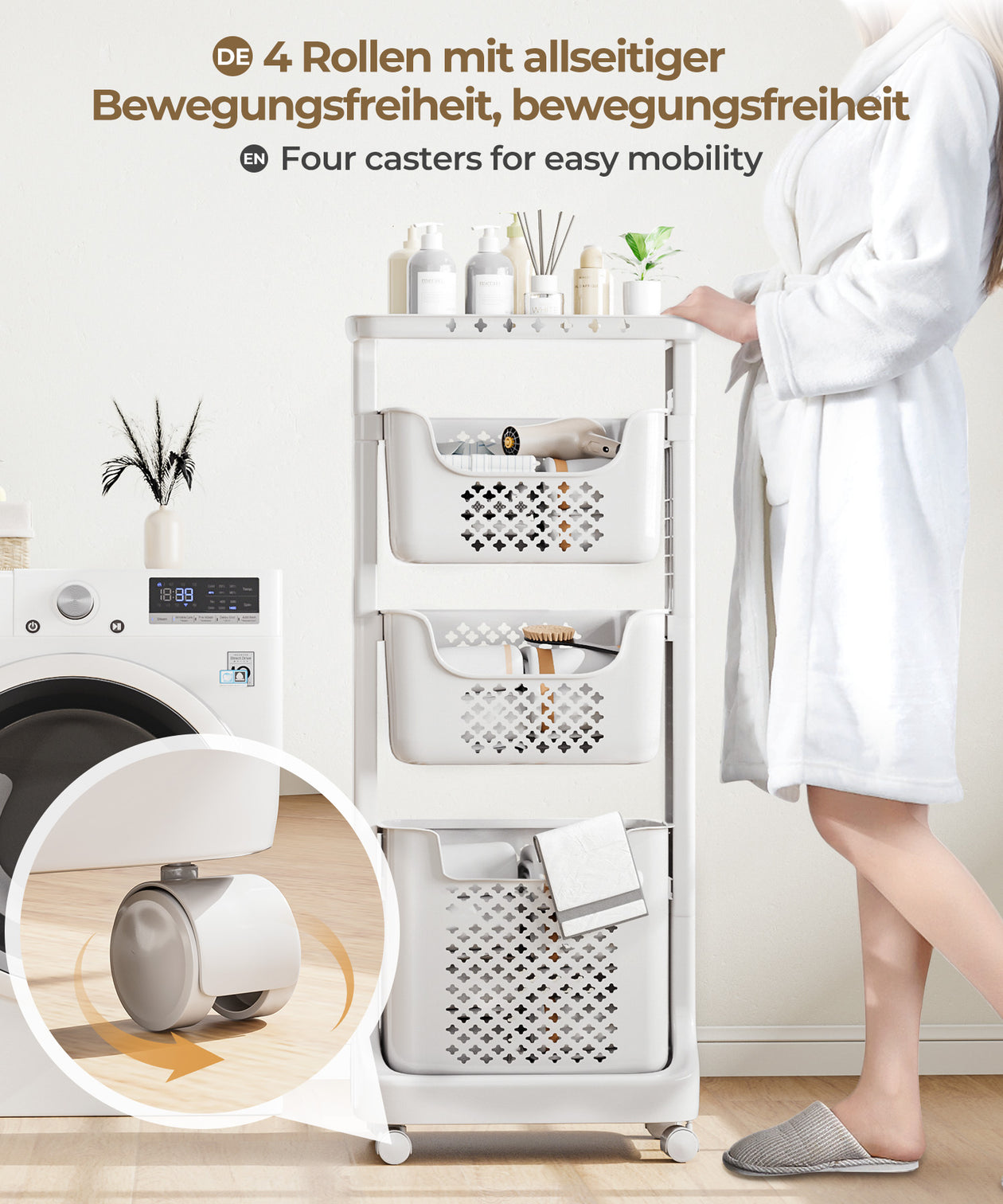 Yorbay Wäschesammler auf Rollen mit 3 Körben - YB080 - E019 - 6 - Yorbay.de