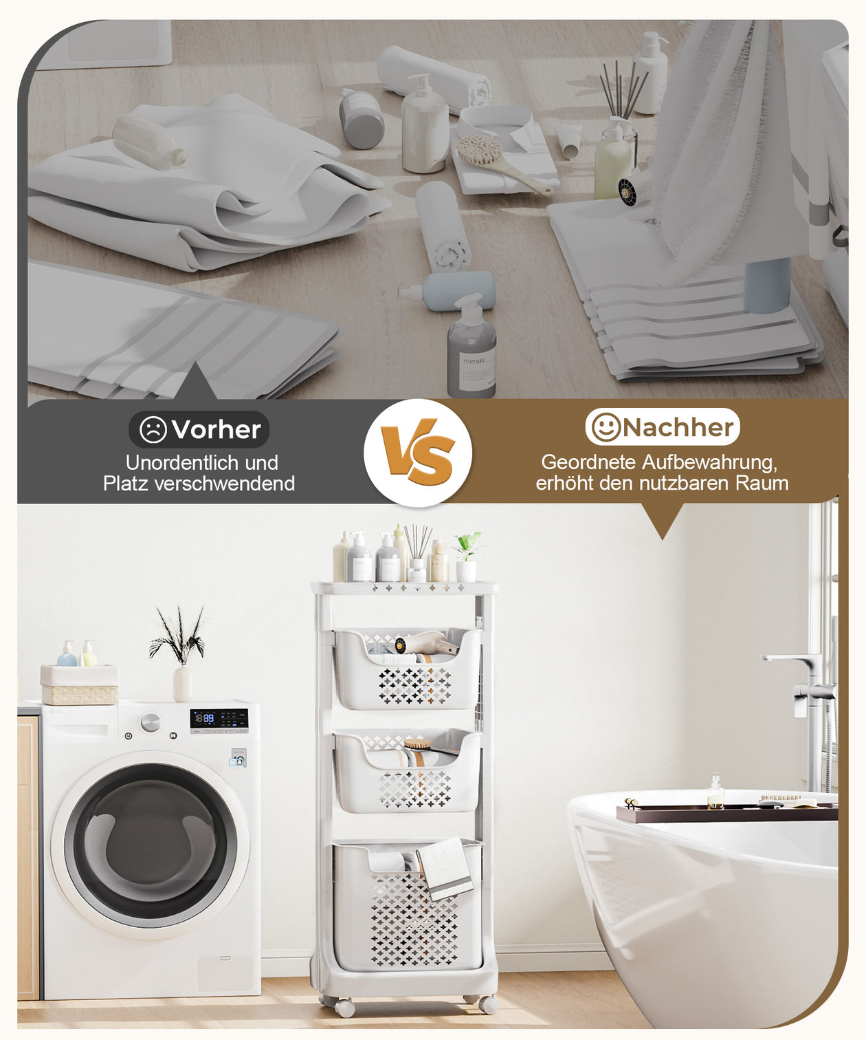 Yorbay Wäschesammler auf Rollen mit 3 Körben - YB080 - E019 - 8 - Yorbay.de