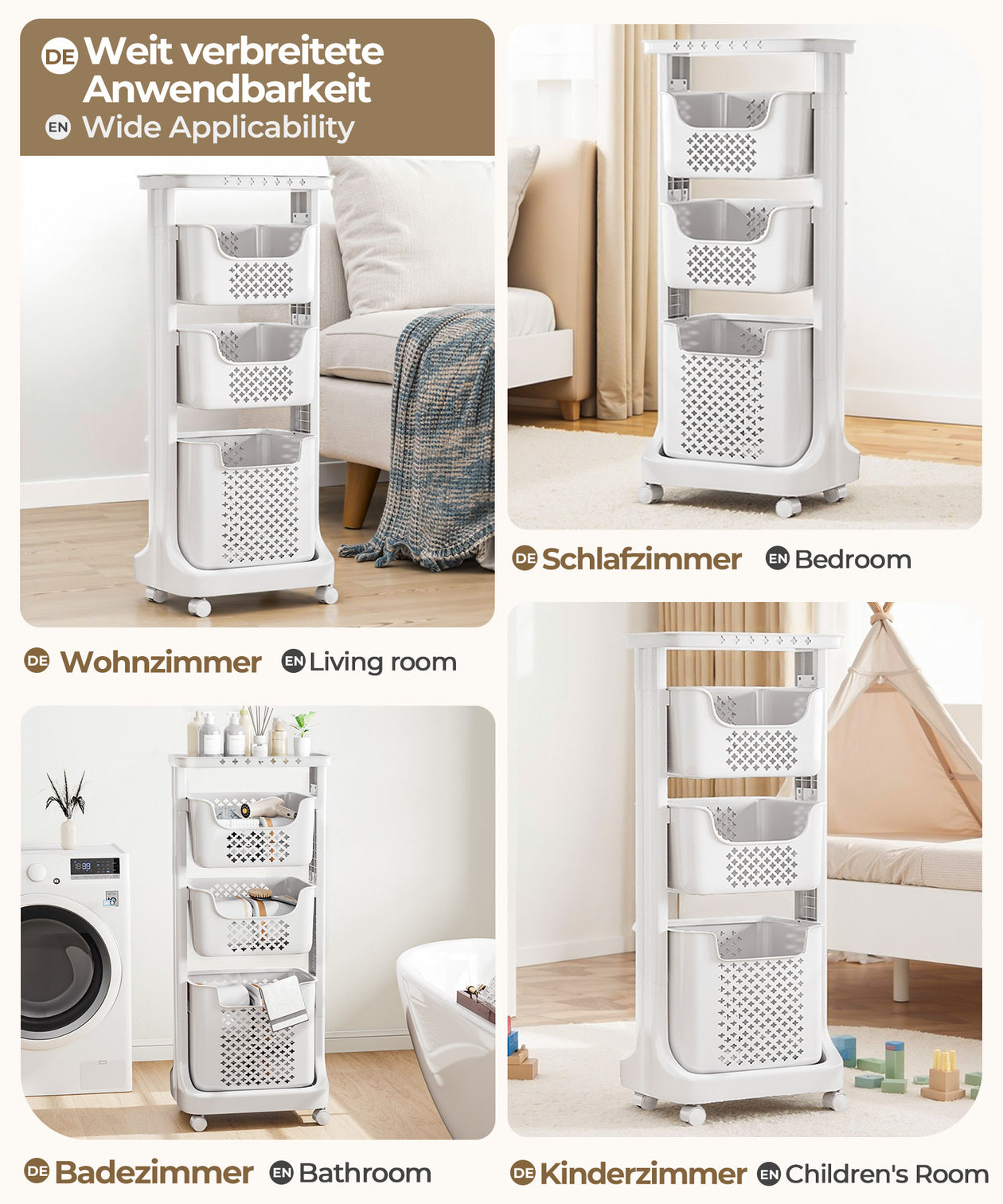 Yorbay Wäschesammler auf Rollen mit 3 Körben - YB080 - E019 - 9 - Yorbay.de