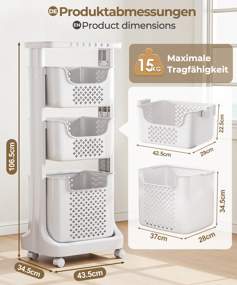 Yorbay Wäschesammler auf Rollen mit 3 Körben - YB080 - E019 - 3 - Yorbay.de
