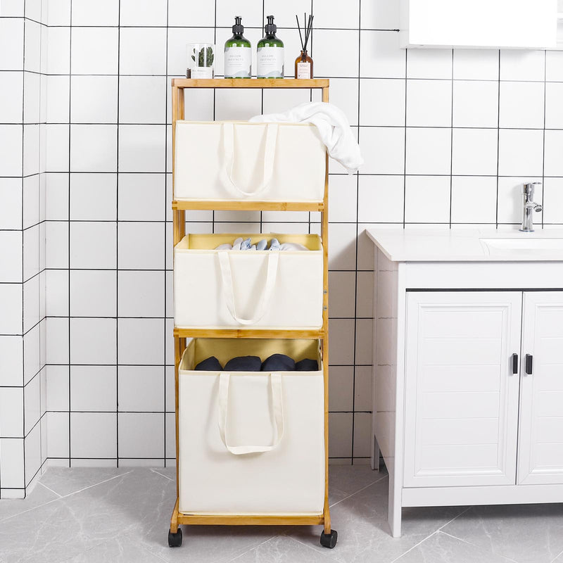 Yorbay Wäschewagen auf Rollen, Badregal aus Bambus mit 4 Fächern - F165B - 2 - Yorbay.de