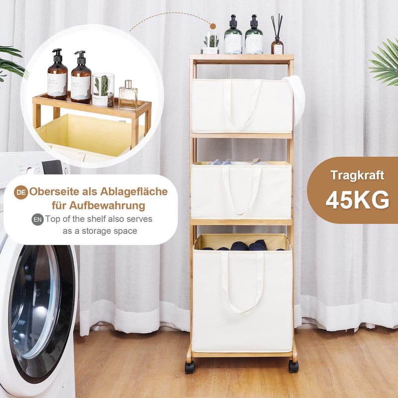 Yorbay Wäschewagen auf Rollen, Badregal aus Bambus mit 4 Fächern - F165B - 4 - Yorbay.de