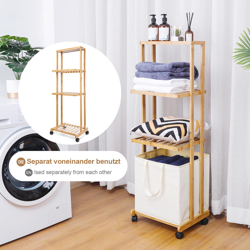 Yorbay Wäschewagen auf Rollen, Badregal aus Bambus mit 4 Fächern - F165B - 8 - Yorbay.de