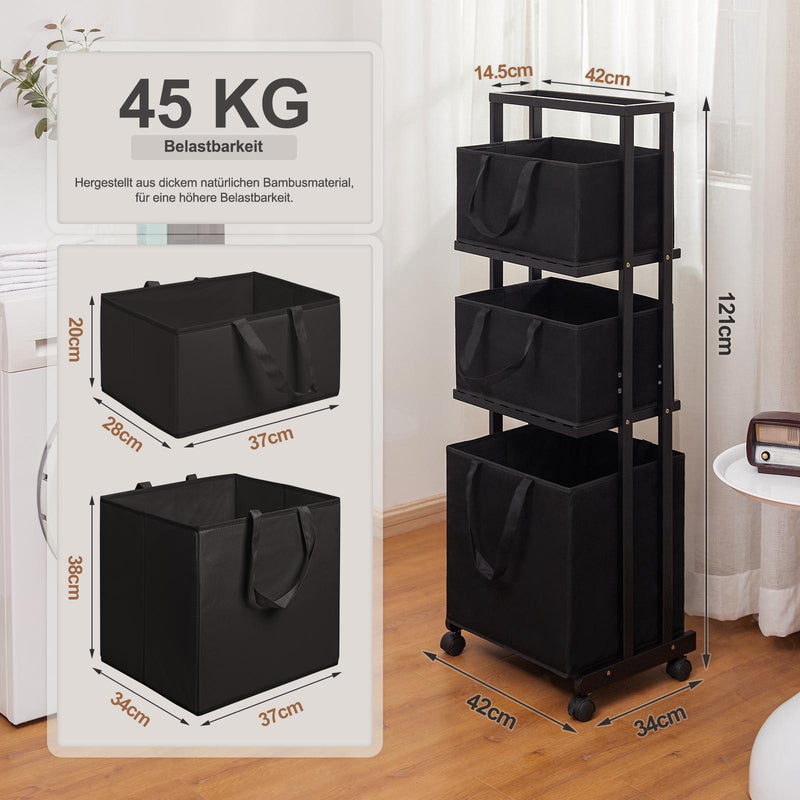 Yorbay Wäschewagen auf Rollen, Badregal aus Bambus mit 4 Fächern - YB008 - Z017B - 12 - Yorbay.de