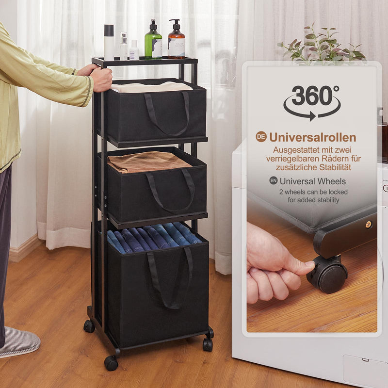 Yorbay Wäschewagen auf Rollen, Badregal aus Bambus mit 4 Fächern - YB008 - Z017B - 13 - Yorbay.de