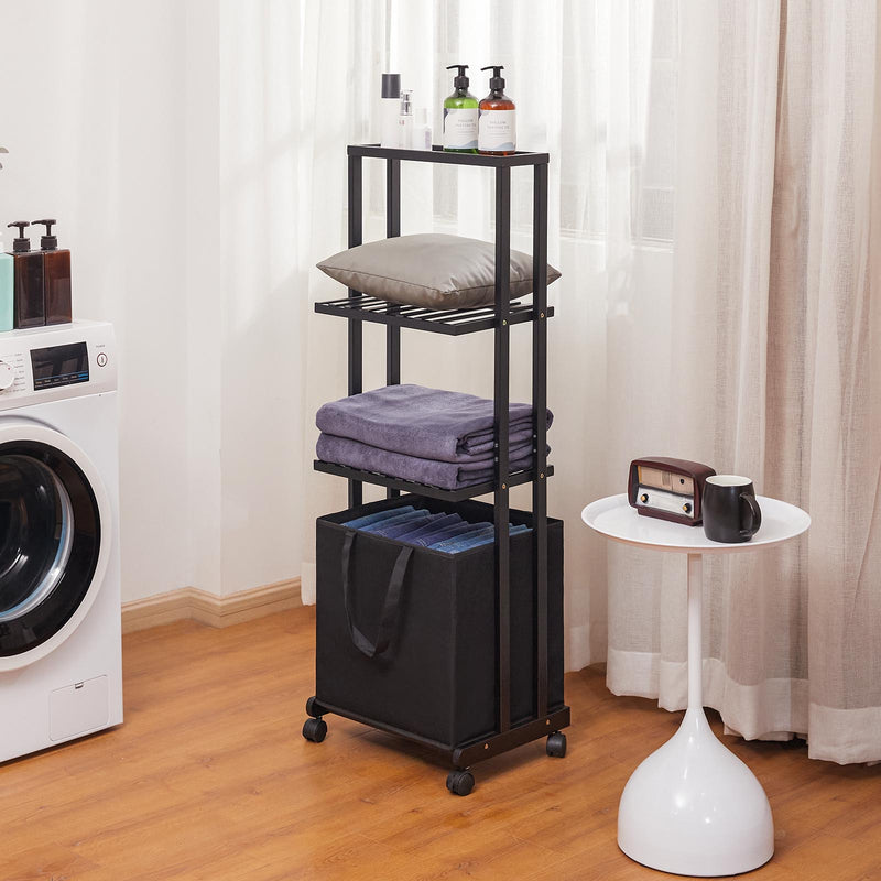 Yorbay Wäschewagen auf Rollen, Badregal aus Bambus mit 4 Fächern - YB008 - Z017B - 17 - Yorbay.de