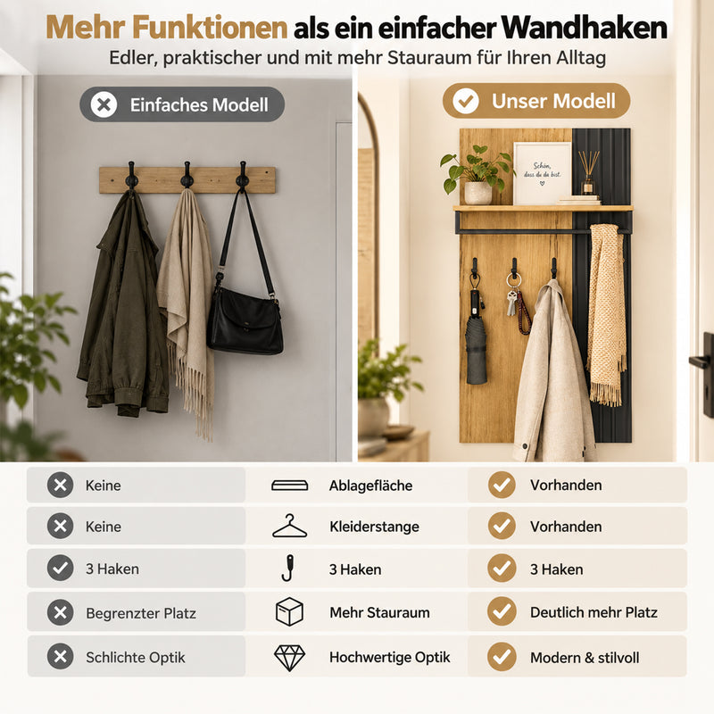 Yorbay Wandgarderobe mit Ablage und Kleiderstange