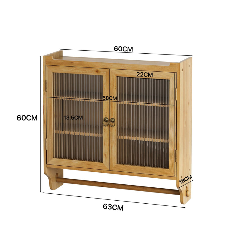 Vintage Wandschrank mit Glastüren und Handtuchhalter, 63 x 60 x 18 cm - YB - W2552P291567 - 9 - Yorbay.de