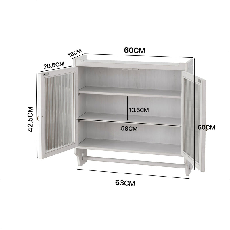 Vintage Wandschrank mit Glastüren und Handtuchhalter, 63 x 60 x 18 cm - YB - W2552P291568 - 19 - Yorbay.de