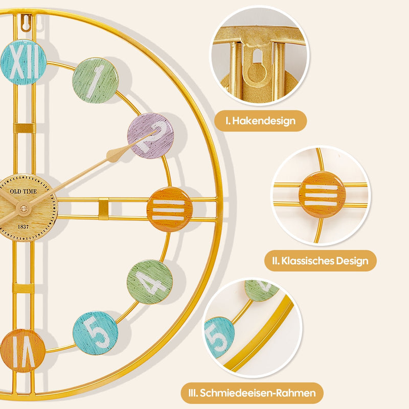 Yorbay Wanduhr aus Metall, 40x40cm / 60x60cm - YB044 - W013 - 20 - Yorbay.de