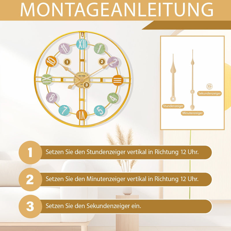 Yorbay Wanduhr aus Metall, 40x40cm / 60x60cm - YB044 - W012 - 12 - Yorbay.de