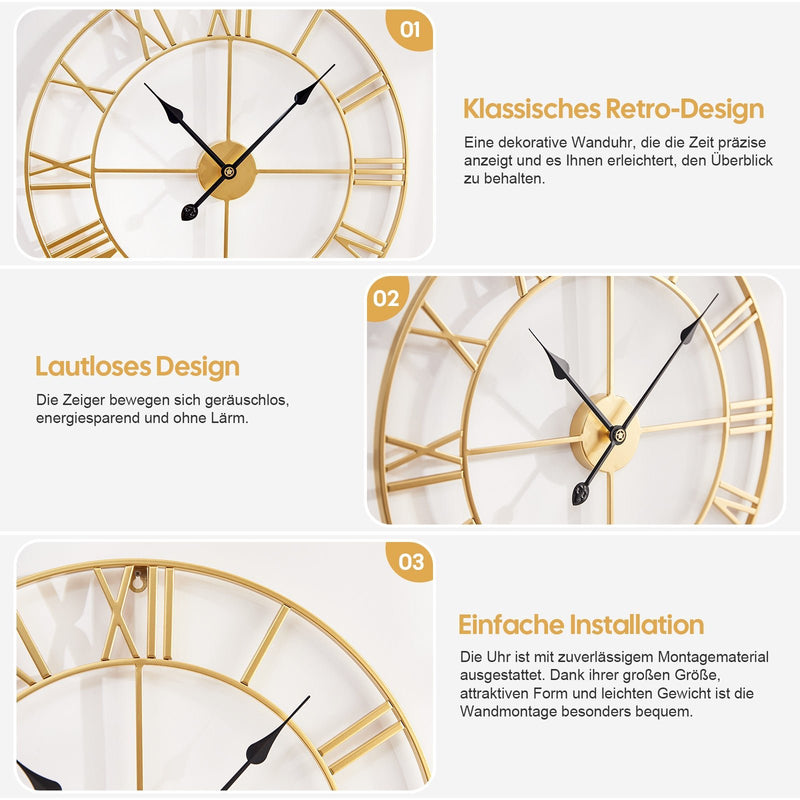 Yorbay Vintage Wanduhr aus Metall Gold - YB003-W005 - 6 - Yorbay.de