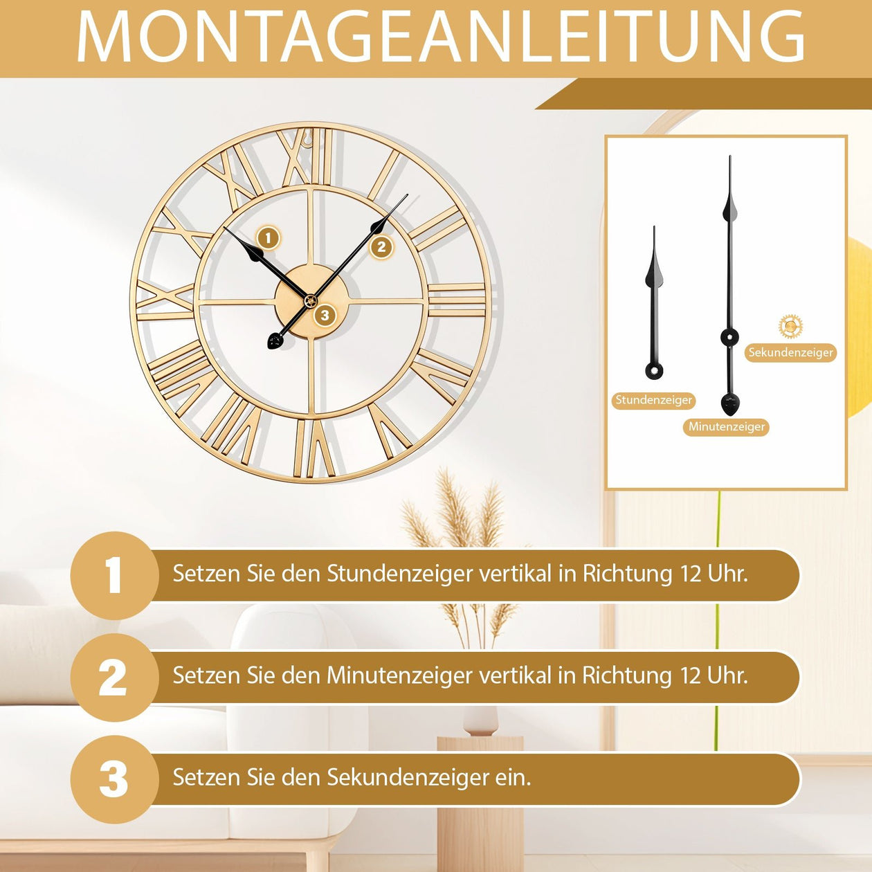 Yorbay Vintage Wanduhr aus Metall mit römischen Ziffern - Yorbay.de