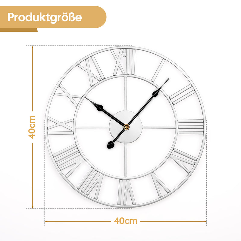 Yorbay Vintage Wanduhr aus Metall Silber Abmessung