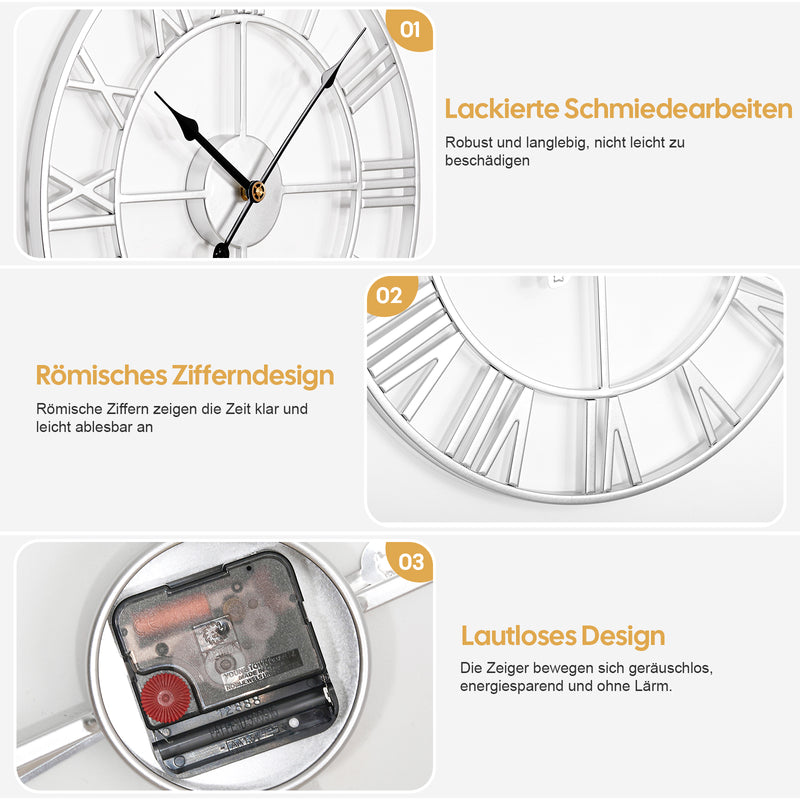 Yorbay Vintage Wanduhr aus Metall Silber - YB003-W004 - 10 - Yorbay.de