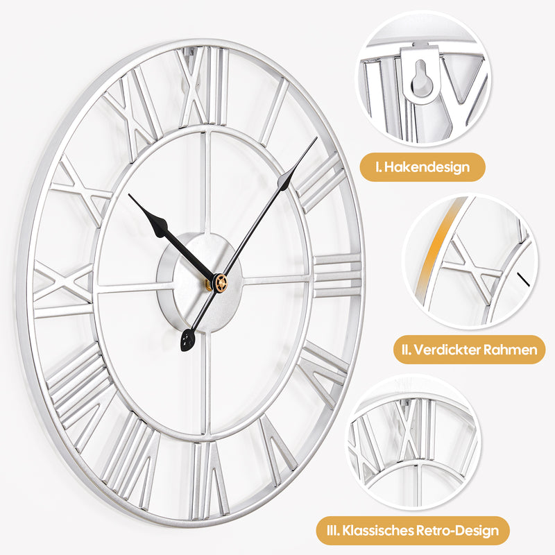 Yorbay Vintage Wanduhr aus Metall Silber - YB003-W004 - 11 - Yorbay.de