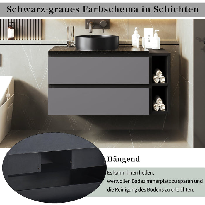 Waschbeckenunterschrank hängend 80 cm mit Keramikwaschbecken und Schubladen - YB - LY315889AAB - 4 - Yorbay.de