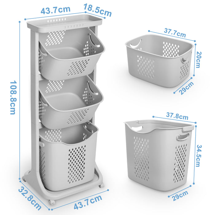 Yorbay laundry basket with 4 compartments made of plastic on wheels