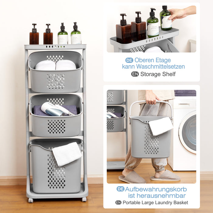 Yorbay laundry basket with 4 compartments made of plastic on wheels