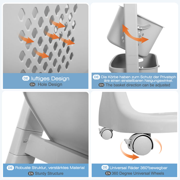 Yorbay laundry basket with 4 compartments made of plastic on wheels