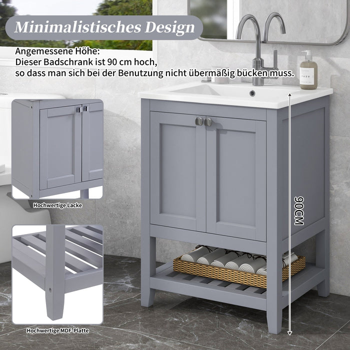 Einzel Waschtisch mit Unterschrank 60cm mit Keramik - Waschbecken - YB - LY316593AAA - 11 - Yorbay.de