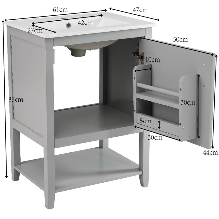 Waschtischunterschrank 60 cm mit Keramikwaschbecken und Ablage - YB - LY316607AAC - 3 - Yorbay.de