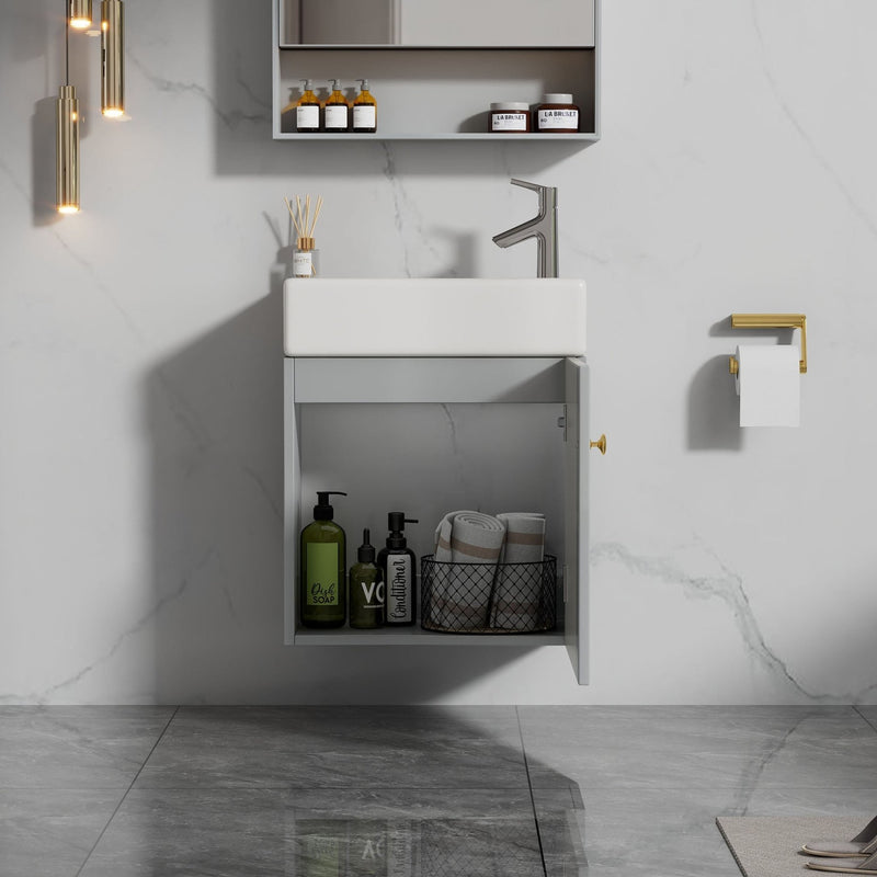 Hängender Waschtischunterschrank 46 cm mit Keramik - Waschbecken - YB - N656P240831E - 5 - Yorbay.de