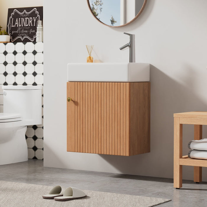 Hängender Waschtischunterschrank 46 cm mit Keramik - Waschbecken - YB - N656P240831A - 9 - Yorbay.de