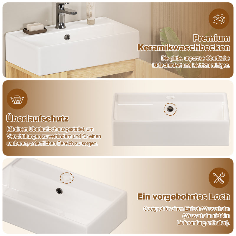 Yorbay Waschbeckenunterschrank mit Keramikbecken, Stauraum und Toilettenpapierhalter - YW032-D106 - 15 - Yorbay.de