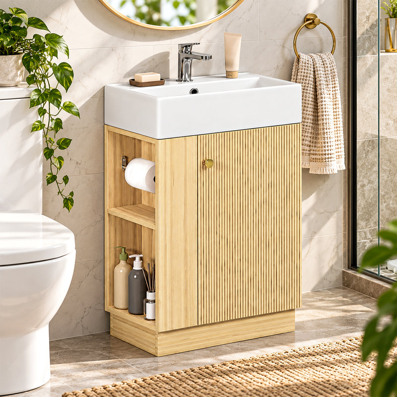 Yorbay Waschbeckenunterschrank mit Keramikbecken, Stauraum und Toilettenpapierhalter - YW032-D106 - 16 - Yorbay.de