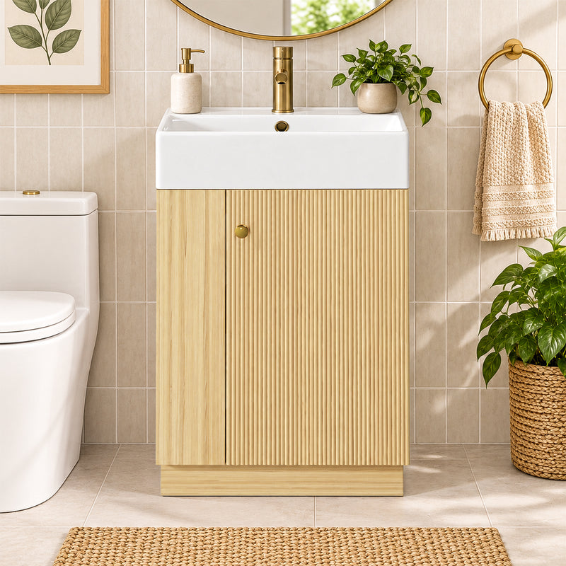 Yorbay Waschbeckenunterschrank mit Keramikbecken, Stauraum und Toilettenpapierhalter - YW032-D106 - 18 - Yorbay.de