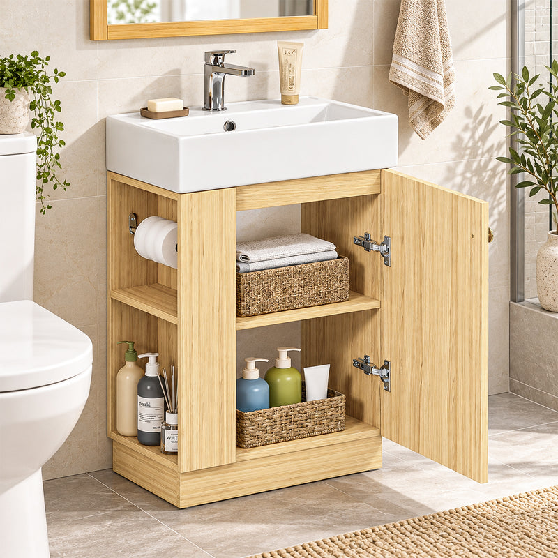 Yorbay Waschbeckenunterschrank mit Keramikbecken, Stauraum und Toilettenpapierhalter - YW032-D106 - 11 - Yorbay.de
